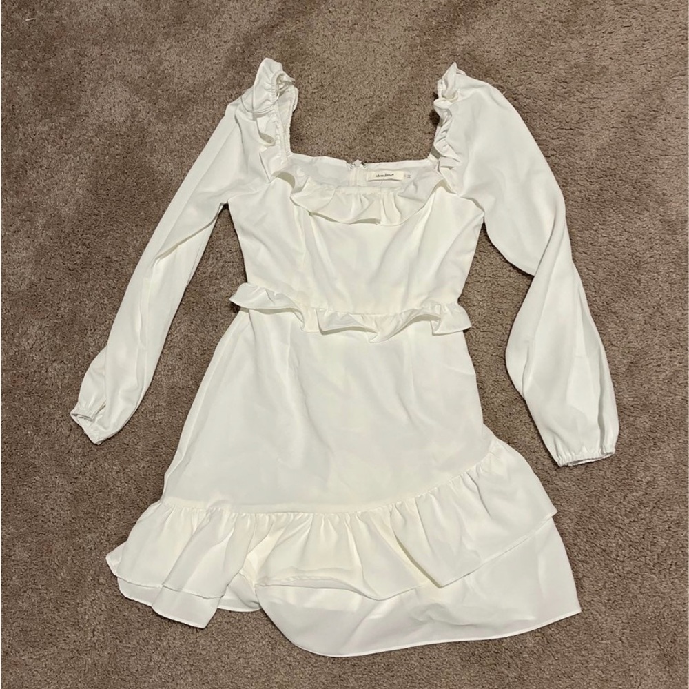 Ruffle Trim Mini Dress, White